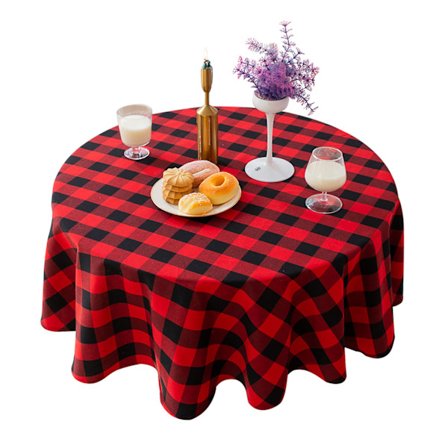 Bordsduk 4cm Rød Svart Vevd Imitert Bomulls Lin 140cm Diameter Hotell Restaurant Festdekorasjon Rutete