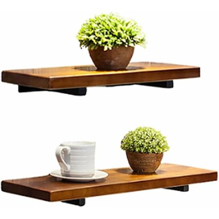 Industrielle rustikke flytende hyller Veggmontert hylle 2 sett Vegglagringshyller med braketter for soverom, stue, bad, kjøkken, av