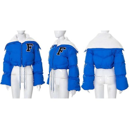 Dame Puffer Jakke Cropped Lynlås Varm Vatteret Jakke Med Oversize Lange Ærmer