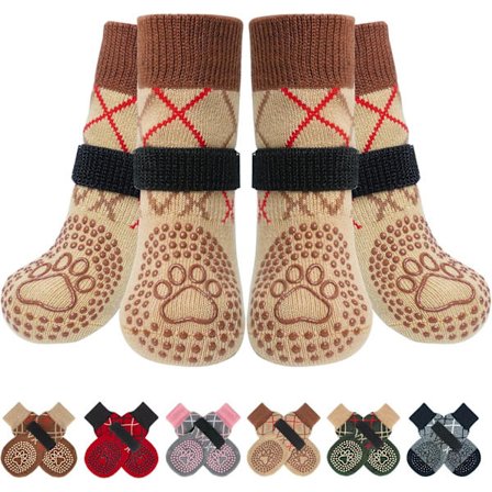 Et sæt med fire skridsikre sokker, der er velegnede til trægulve, hundesko, der er egnede til varme og kolde fortove, og skadesforebyggelse for 