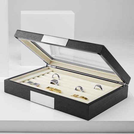 Coffret noir et argent pour boutons de manchette et bagues pour hommes - Boîtiers de rangement pour boutons de manchette