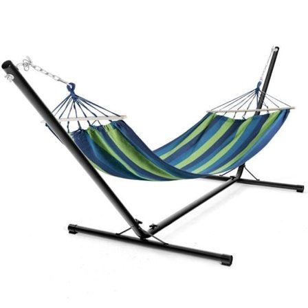 COSTWAY Metal Hammock Stand 150 KG Load Adjustable Chain with Hooks for Indoor Outdoor Black 325 x 100 x 106 cm