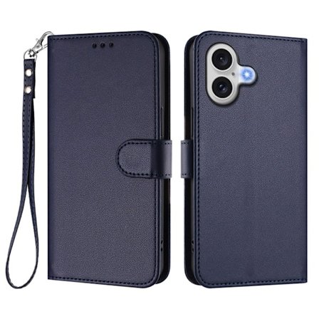 iPhone 17 Plånboksfodral Läder med Handledsrem - Blå