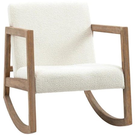 Rootz Gyngestol - Stol - Med Teddy Fleece - Vintage Design - Gummi/Træ - Cremehvid - 60 x 81 x 71 cm