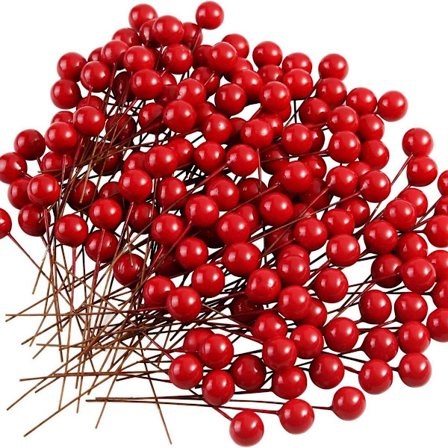 Kunstige bær, pakke med 150 røde bærdekorasjoner for juletredekorasjon KLB