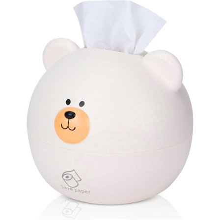 Pappersboxskydd, Tecknad Björn Ansiktsvävnadsdispenser Hållare Servettdispenser Bilvävnader Box Rund Behållare (Vit)