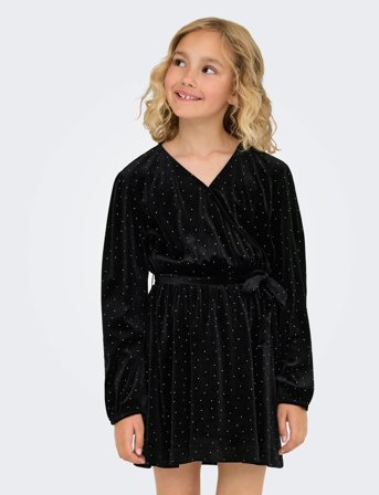 Kids Only Kogvella L/S O-Neck Velvet Dress Jrs - Black - 146-152
