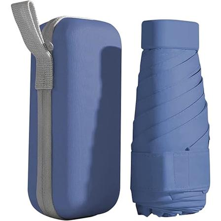 Reiseparaply, Ribber Mini Reiseparaply Sterkt Paraply Sammenleggbart Solparaply Vindtett Regntrekk Lett Lite Anti-UV Paraply 90x53cm Dark blue