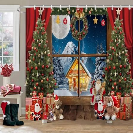 Julefest Bruserskærme Pejs Juletræ og Gaver Snemand Snescene Vaskbar Bruserskærm Kunst Badeværelsesindretning 3801SD 35x70in-90x180cm