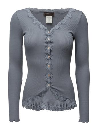 Silk Cardigan W/ Lace Strikkegenser Cardigan Blå Rosemunde