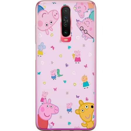 Kompatibel Mobilcover til Xiaomi Redmi K30 Peppa Gris med en baby i armene, morgris motiv i farverig og blød børneillustration med hjerter