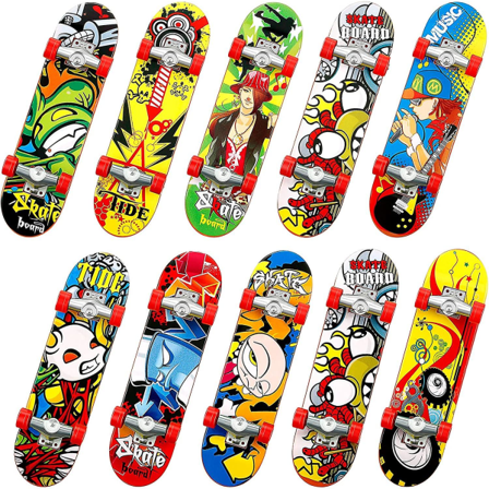 10 stk Mini Skateboards Finger Skate Fingerboard Leke Fingertupp Bevegelsesbrett For Voksne Gutter Jenter, Tilfeldig Mønster (FMY)