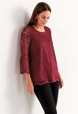 Cellbes of Sweden - Spetstopp med trumpetärm - vinröd - för damer - 50/52