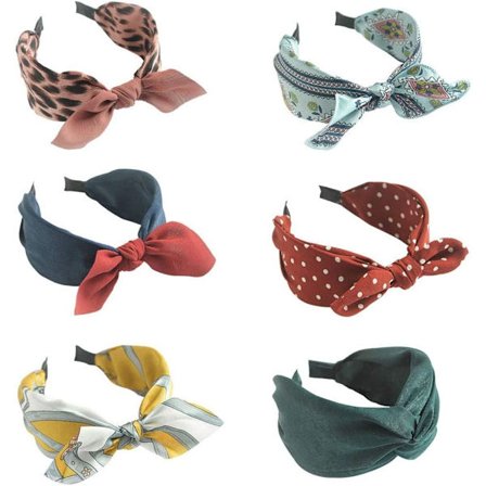 Sløyfe Hodebånd, 6PCS Twist Knot Hodebånd Brede Striper Stoff Kryss Knute Hårbøyle, Blomstertrykk Elastisk Turban Hårtilbehør (Farge-1)