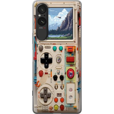 Kompatibelt Mobilskal till Sony Sony Xperia 10 VI Retro spelskonsol design med pixlig grafik och bergslandskap, nostalgisk spel-estetik med futuristis