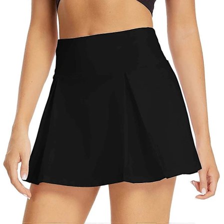 Høymidjet badeskjørt for dame med innersåle, sikkerhetsshorts, strandskjørt, svart S Black S