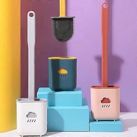 Silikone toiletbørste med holder Kreativt husholdningsbadekar Hvid【PL】