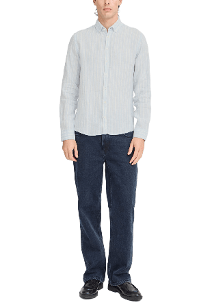 Casual Friday CFDALLAS LS BD striped 100% linen s Shirt Skjortor Herr Blå