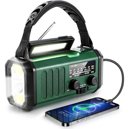 Emergency Crank Radio, 10000mAh Battery - NOAA/AM/FM Weather Radio - LED Flashlight & Reading Lamp - SOS Alarm