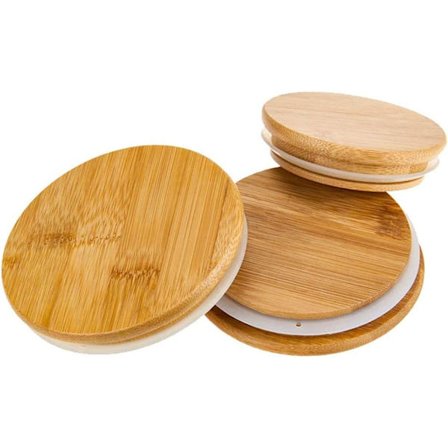 Dekorative bambuslåg, kreativt silikone træ støvtæt låg til kop potte, 4 stk. (10 cm/3,94'')