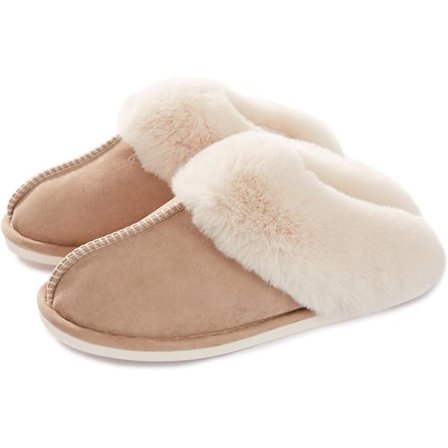Tøfler for kvinner, varme vintersko for kvinner med memory foam, myke slip-on hus sko, semsket skinn og fuskepelsfôr, sklisikker såle