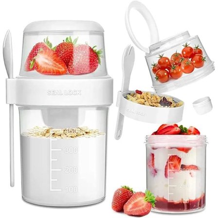 Kornkop til at tage med, yoghurtkop med ske til at tage med, 310ML+560ML lækagesikker yoghurtkop, madkasse (hvid)