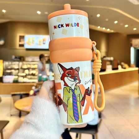 Zootopia Juomamuki - Suuri Tilavuus Judy & Nickin Kanssa | Täydellinen Virkistäville Juomille | Trendikäs Jäämuki Pillillä