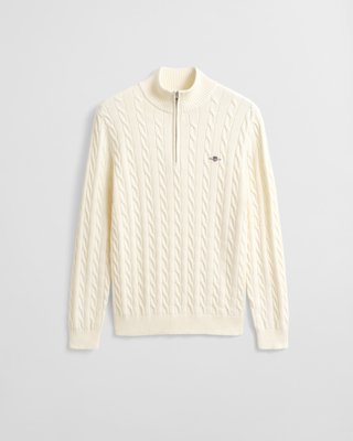 GANT - Kabelstrikket genser med half-zip til herre cream