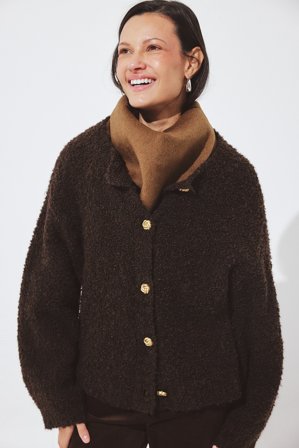 NA-KD Knitted Bouclé Cardigan - Cardigans - Brun - L (EU 42-44)