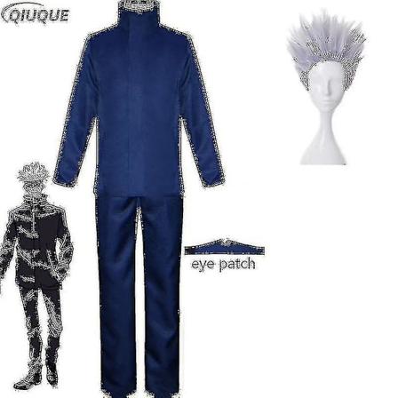 2023-anime Jujutsu Kaisen Gojo Satoru Cosplay Kostyme Topp, Bukser, Øyelapp, Halloween Fest, Herre Uniform, Parykker - Blå Pakke 5 Blue Package 5 S
