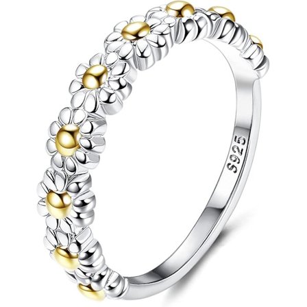 Milacolato 925 Sterling Silver Daisy Stacking Rings för Kvinnor Komfortpassform Söt Enkel Blomma Ring 18k Vitguldsförgylld Vigselringar Ring för 