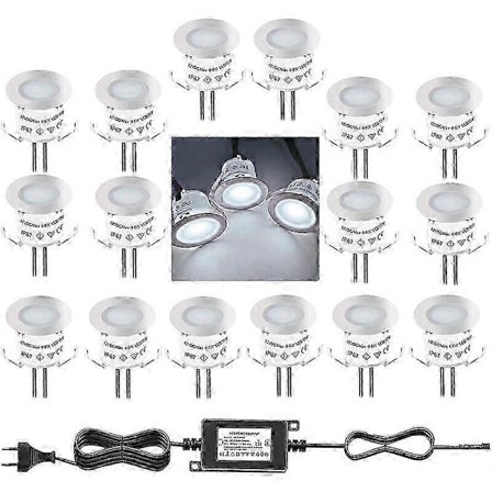 Paket med 16 Mini Utomhus Infällda LED Spotlights, IP67 Vattentät, 4500k Dagsljus Vit, 32mm 0.6w DC12V Golvlampa för Gångväg Terrass Trä Pool
