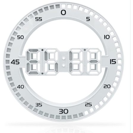 3D LED Veggklokke Rund Stor Digital Alarmklokke, 4 Nivåer Lysstyrkejustering