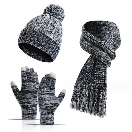 Vintervarm hue, halstørklæde og touchscreen-handsker til mænd, vinterhue, skridsikre vinterhandsker, (mørkeblå)