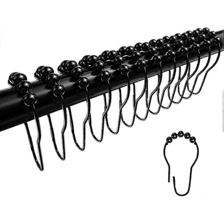 Bruseforhængskroge, rustfrie metal glide bruseforhængsringe til badeværelses brusestænger gardiner, 12 stk.