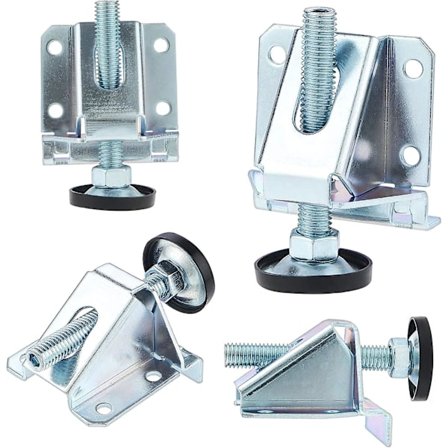 Sett med 4 kraftige justerbare føtter i stål med låsemuttere, M10