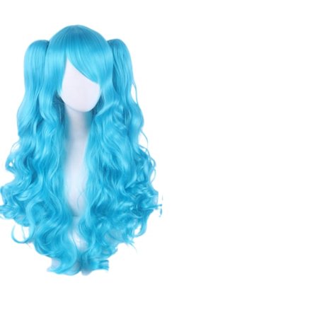 Lolita lång lockig clip på hästsvans cosplay peruk, dubbel hästsvans tiger clip lång lockig peruk (Azure Blue)