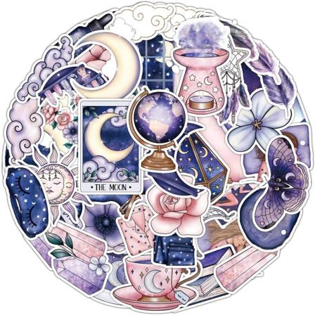 50 kpl Midnight Magic Moon -tarroja, siistejä hauskoja esteettisiä tarroja, vedenpitäviä vinyylitarroja kannettaville tietokoneille, romuille, 