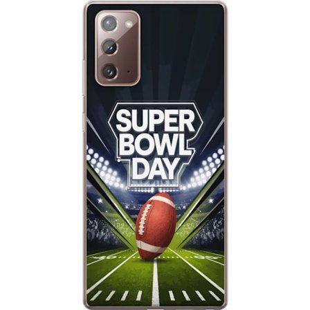 Kompatibel Mobilcover til Samsung Galaxy Note20 Super Bowl Day plakat med amerikansk fodbold på oplyst arena i dramatisk sportsdesign