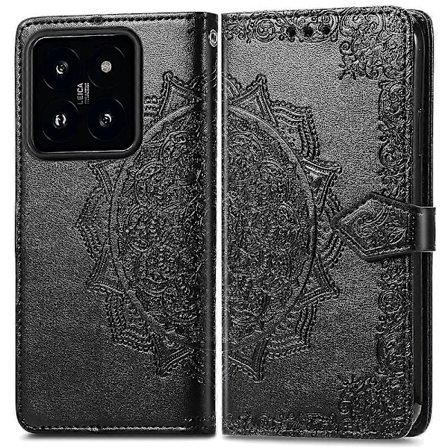 Skal till Xiaomi 14T Mandala Präglad Design Läderplånbok Telefonskal - Grön