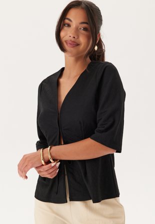Happy Holly - Soft Short Sleeve Blazer - Black - Kläder - - Bubbleroom