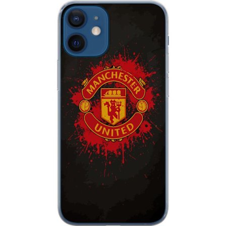 Kompatibelt Mobildeksel til Apple Apple iPhone 12 Manchester United logo i rød og gul farge med røff sportslig bakgrunn