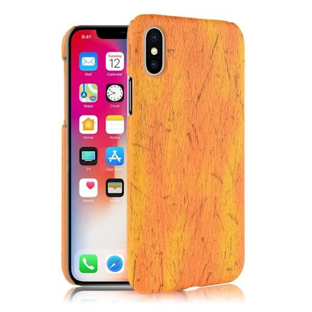 iPhone Xr Puun Rakenne Pintainen Synteetti Nahkainen Muovi Takasuoja Kuori - Keltainen