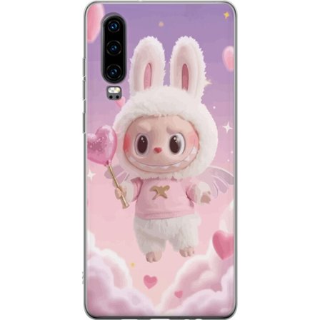 Kompatibelt Mobildeksel til Huawei P30 Kjærlighet Engel Hjerte Design, rosa hjerte-inspirert stil med vinger, skyer og søtt karakter fylt med varme