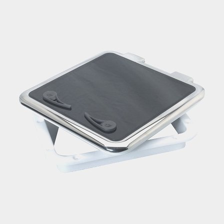 Kansiluukku Rutgerson Classic Square Hatch, kitkattomalla, 180°, 408 x 408 mm (asennusaukko), 456 x 456 mm (ulkokoko), hopea/harmaa