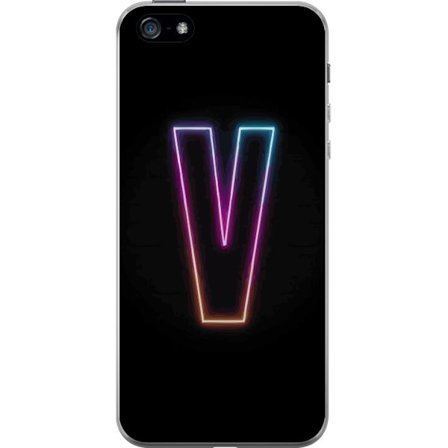 Yhteensopiva Puhelinkuori Apple Apple iPhone 5 Neonkirjain V värikoodattu valossa mustaa taustaa vasten, minimalistinen muotoilu selkeällä hehkulla