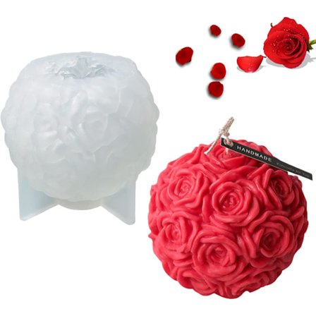 Store Rose Ball Stearinlysformer 3D Rose Blomster Silikonform Valentinsdag