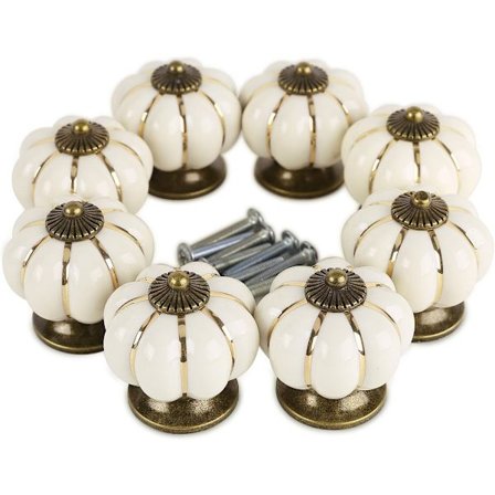 8 stk. (beige, 36mm*38mm) Keramiske Vintage Græskar Skabsskuffegreb