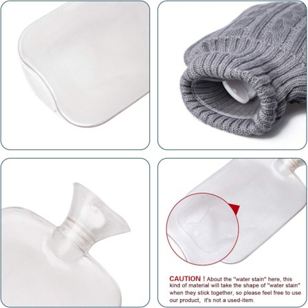 Strikket Filt Varmtvandsflaske, 2L Transparent Varmtvandspose - Hvid/Grå