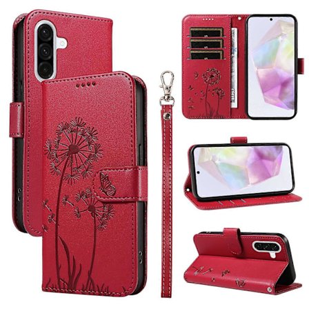 Læder Wallet Telefon Cover med Mælkebøtte Prægning til Samsung Galaxy A36 5G - Grøn